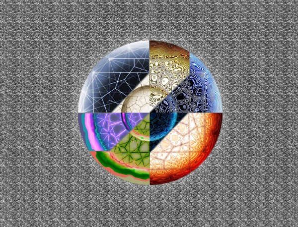 Digitised drawing by Abbas Zahedi featuring a circle with nine different coloured sections against a fuzzy grey background